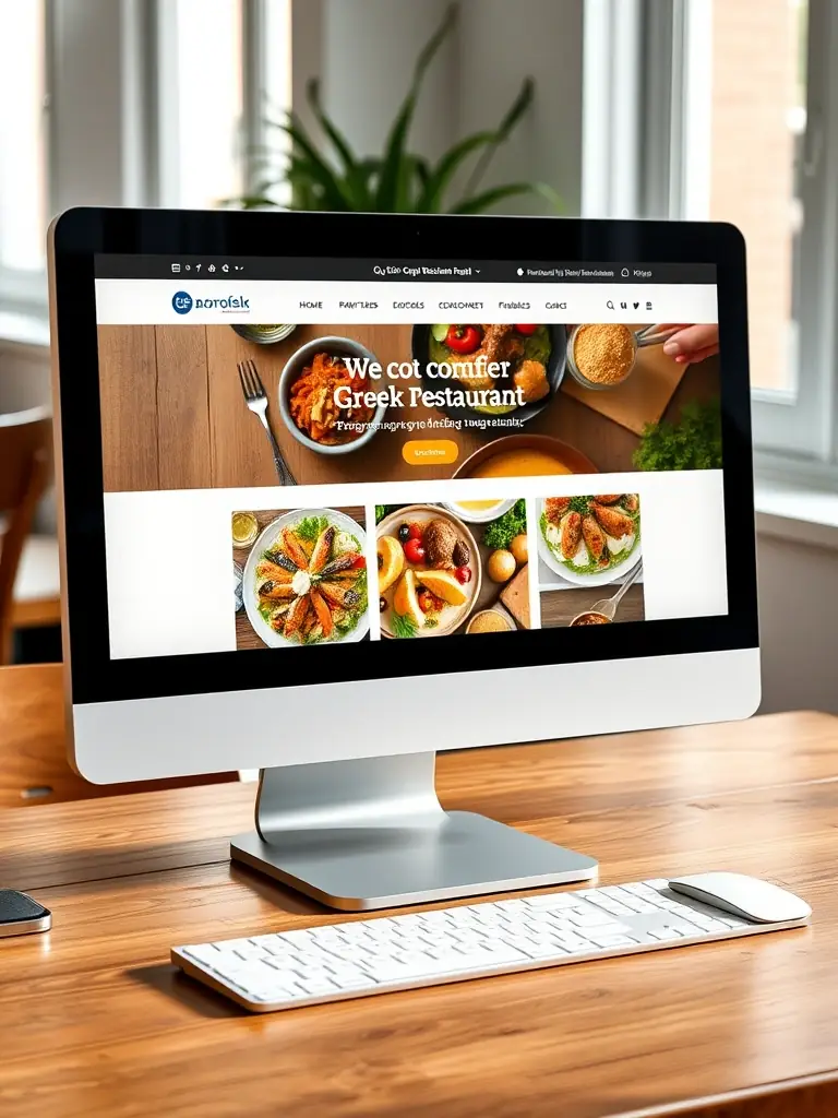 An image of a professionally designed website template showcasing a Greek restaurant, highlighting the aesthetic appeal and customization options.