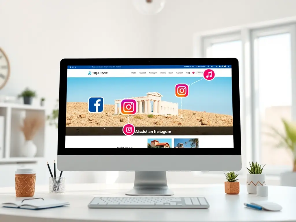 An image depicting social media icons (Facebook, Instagram, TikTok) connected to a website interface, symbolizing social media integration.