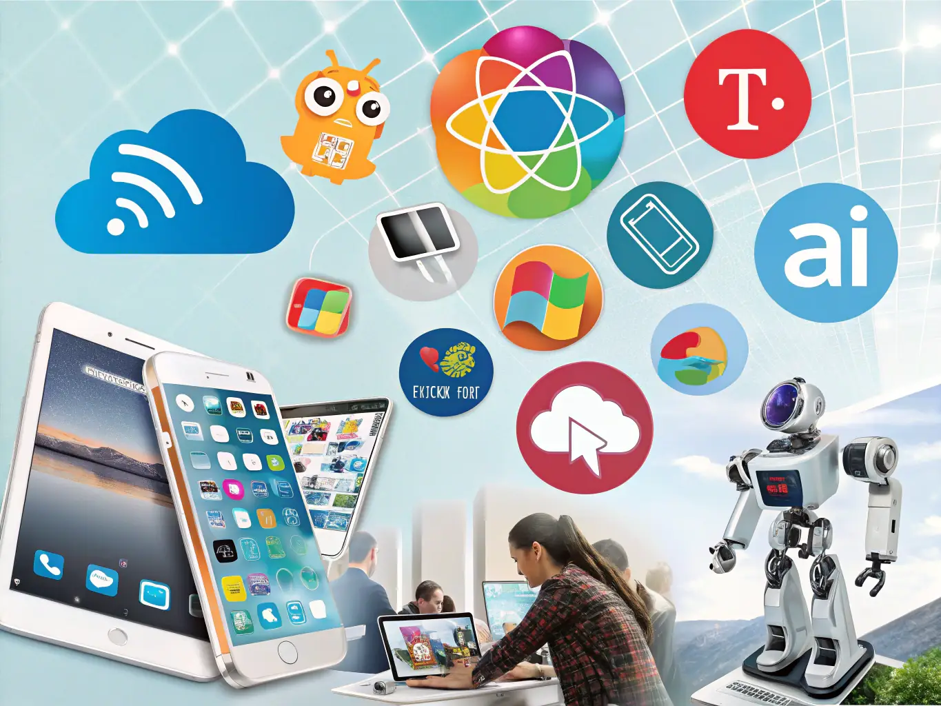 A collage of various AI-generated logos with vibrant colors and modern styles displayed on a computer screen.